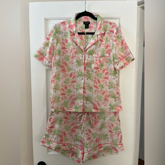Cynthia Rowley Other - Cynthia Rowley Flamingo Palm Pajama Set Short Sleeve Shorts in Pink and Green